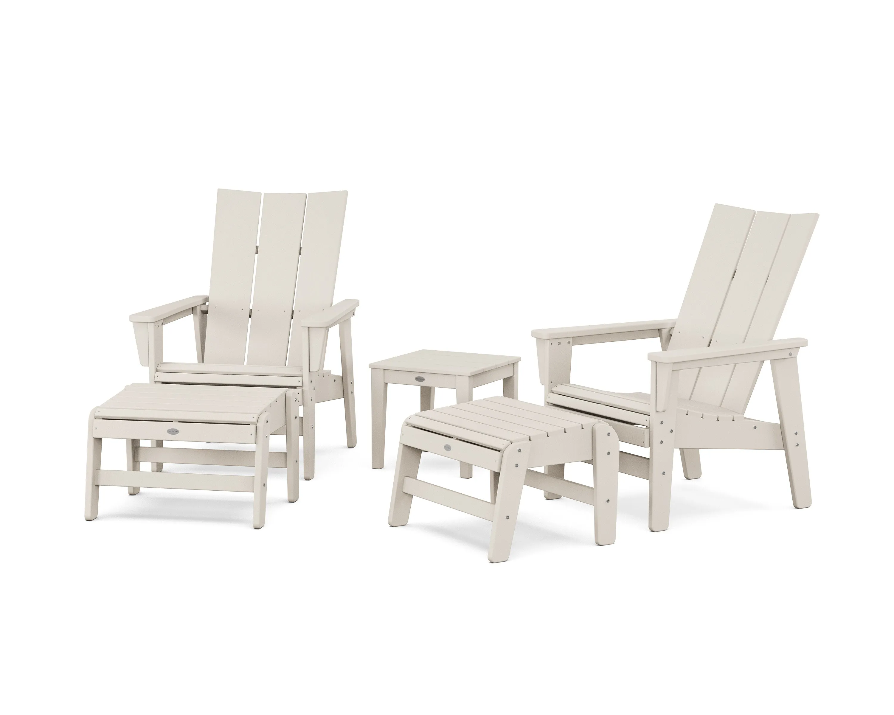 5-Piece Modern Grand Upright Adirondack Set with Ottomans and Side Table