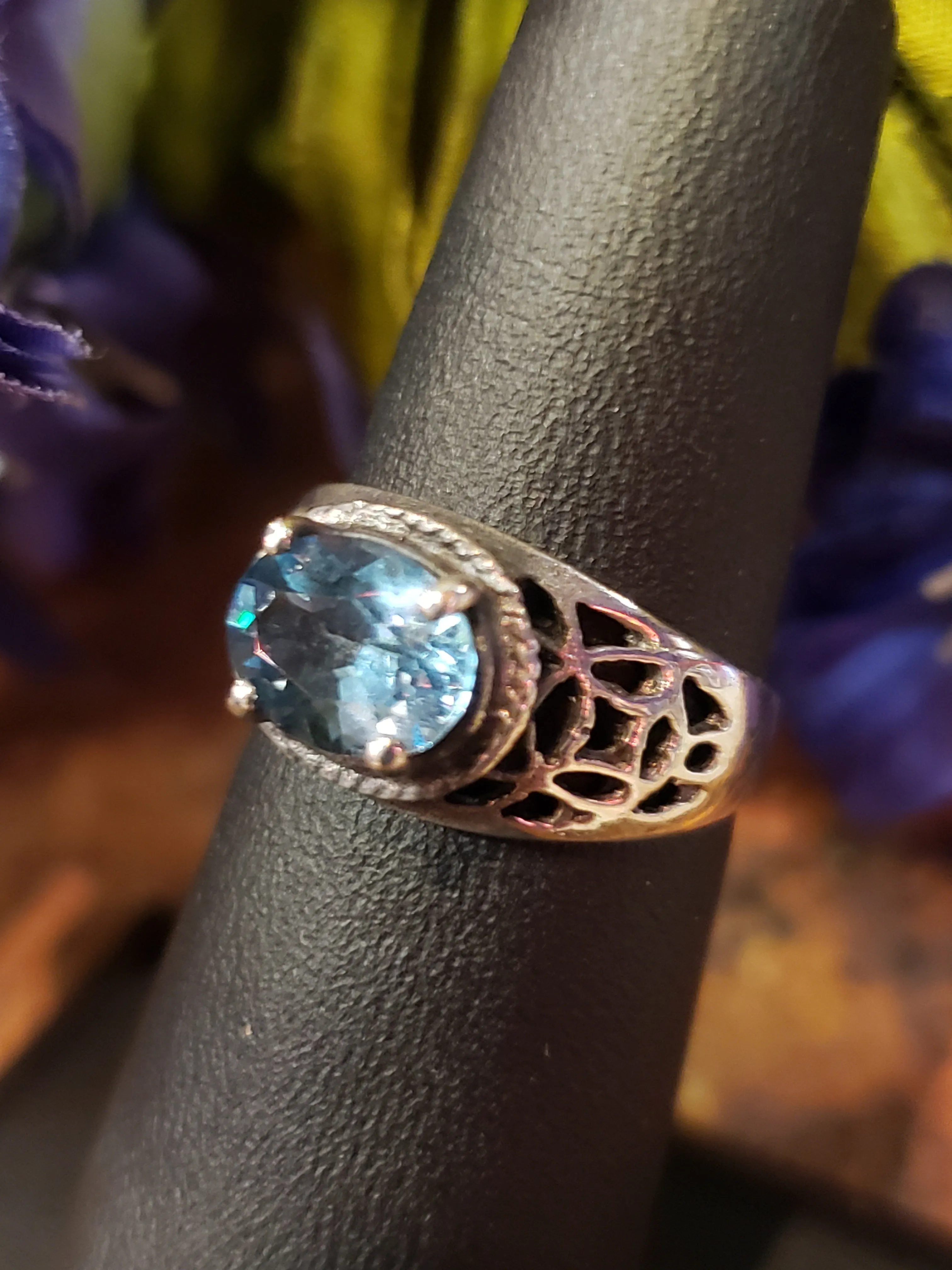 .925 Sterling ring size 5.5 lite blue clear stone