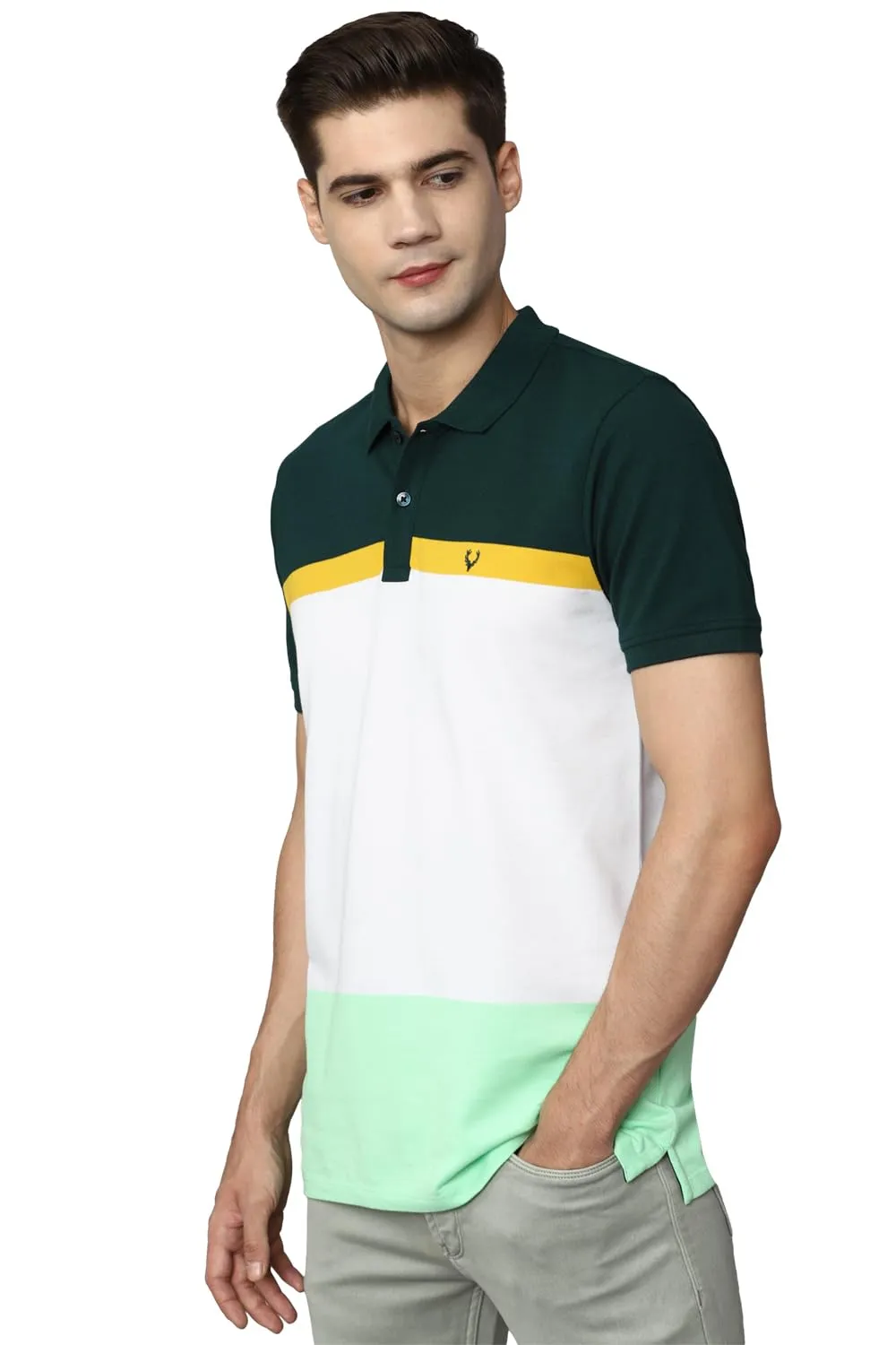 Allen Solly Men's Regular Fit T-Shirt (ASKPCURGF966673_Dark Green S)