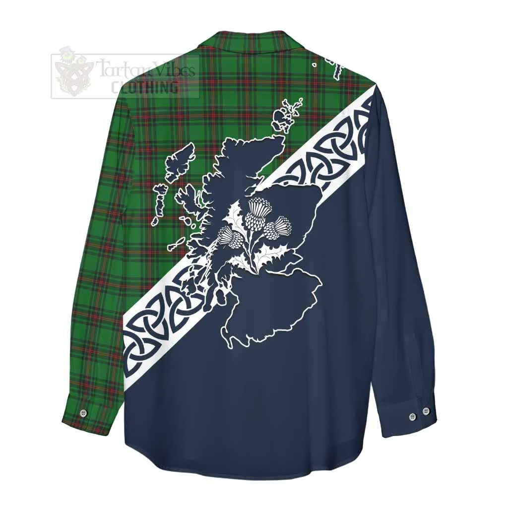 Anstruther Tartan Women's Casual Shirt Featuring Thistle and Scotland Map