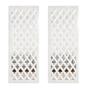 ANTIQUE HOUSE IN Wall Mirror Decor Panel Wooden Hanging Jharokha Rectangular Wall Decor Frame for Living Room, Bed Room 30 x 12 Inch, White (Pack of 2)