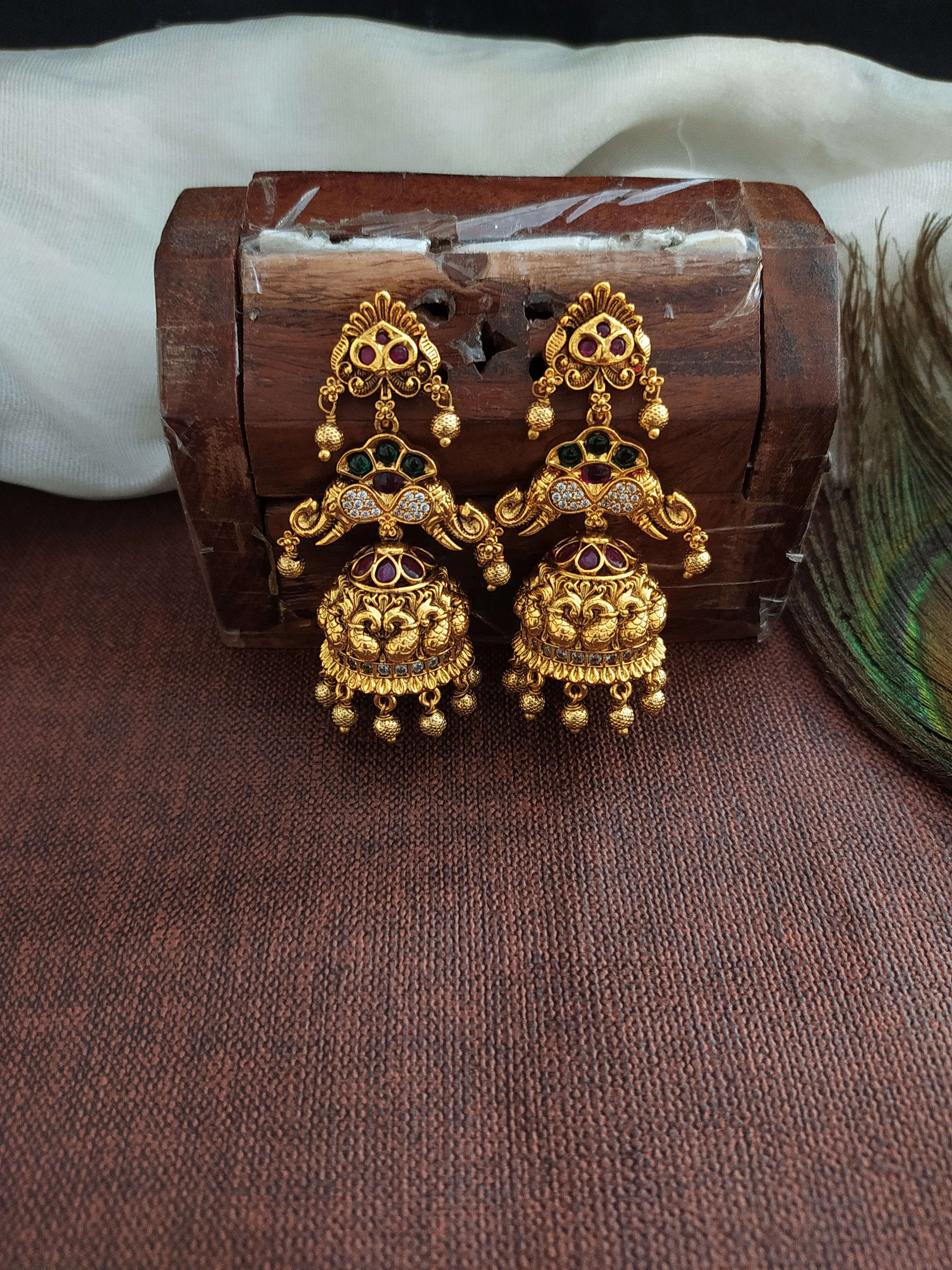 Antique Nakshi Work Lakshmi Long Haram Set with Jhumki