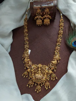 Antique Nakshi Work Lakshmi Long Haram Set with Jhumki