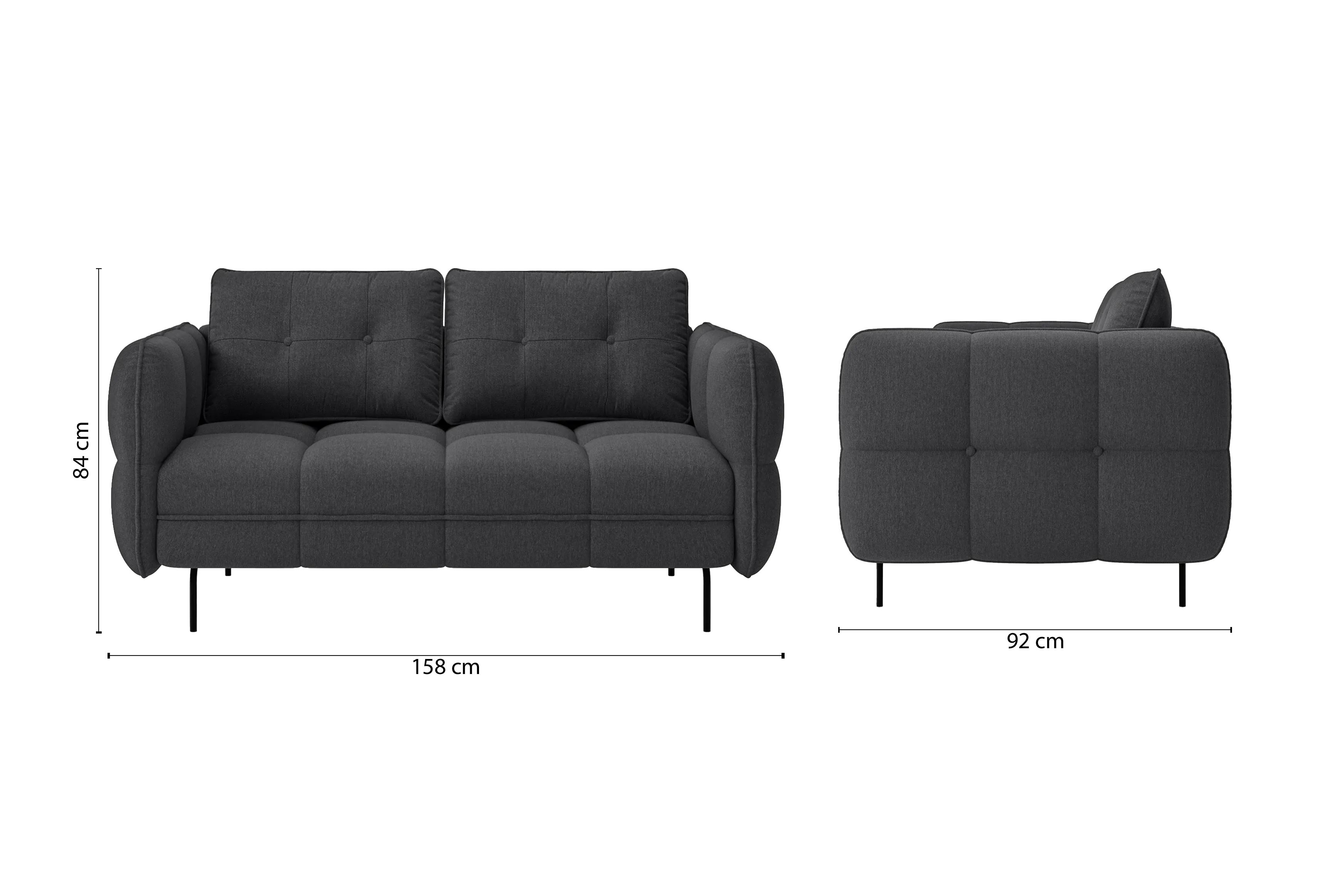 Anzio 2 Seater Sofa Dark Grey Linen Fabric