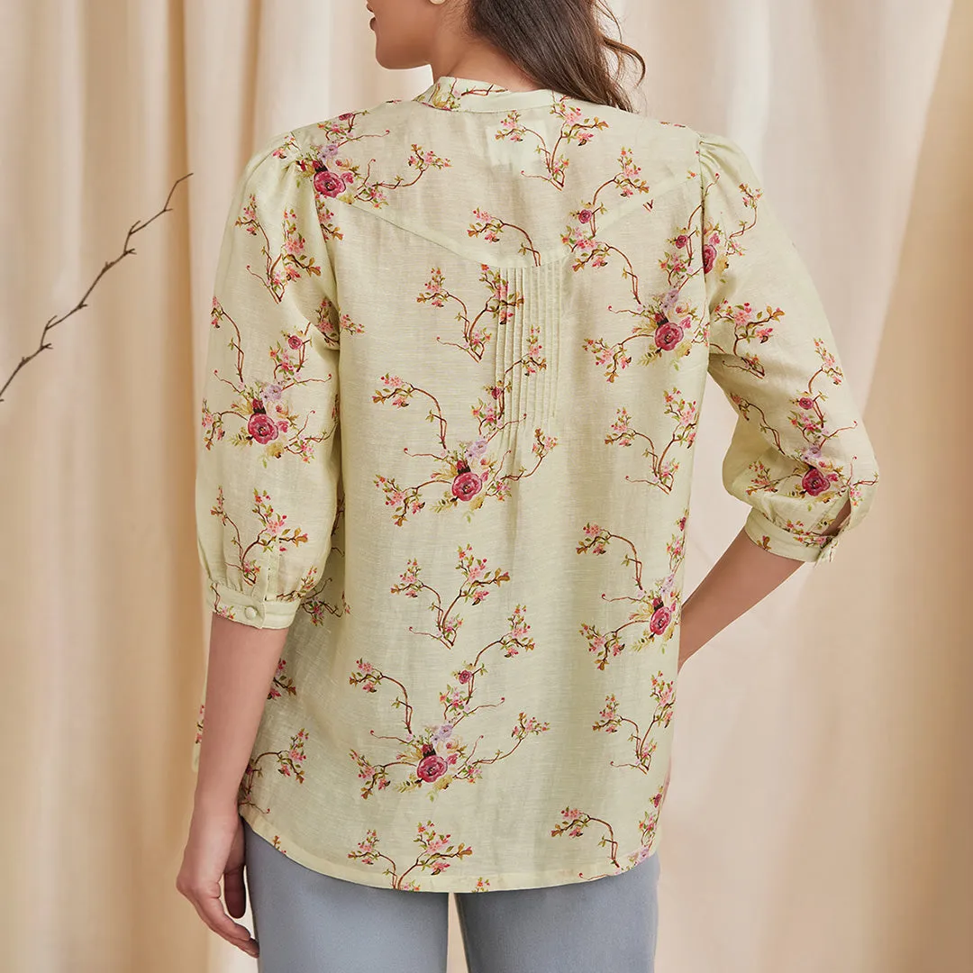 B77 Women's Stylish Printed Linen Shirt