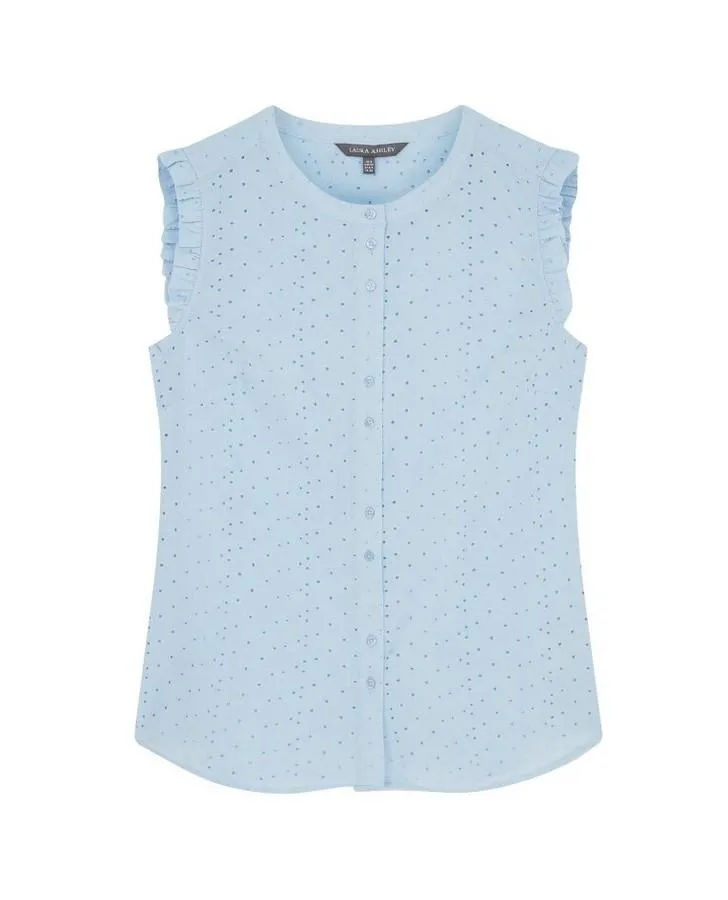 Baby Blue Embroidered and Frilled Blouse