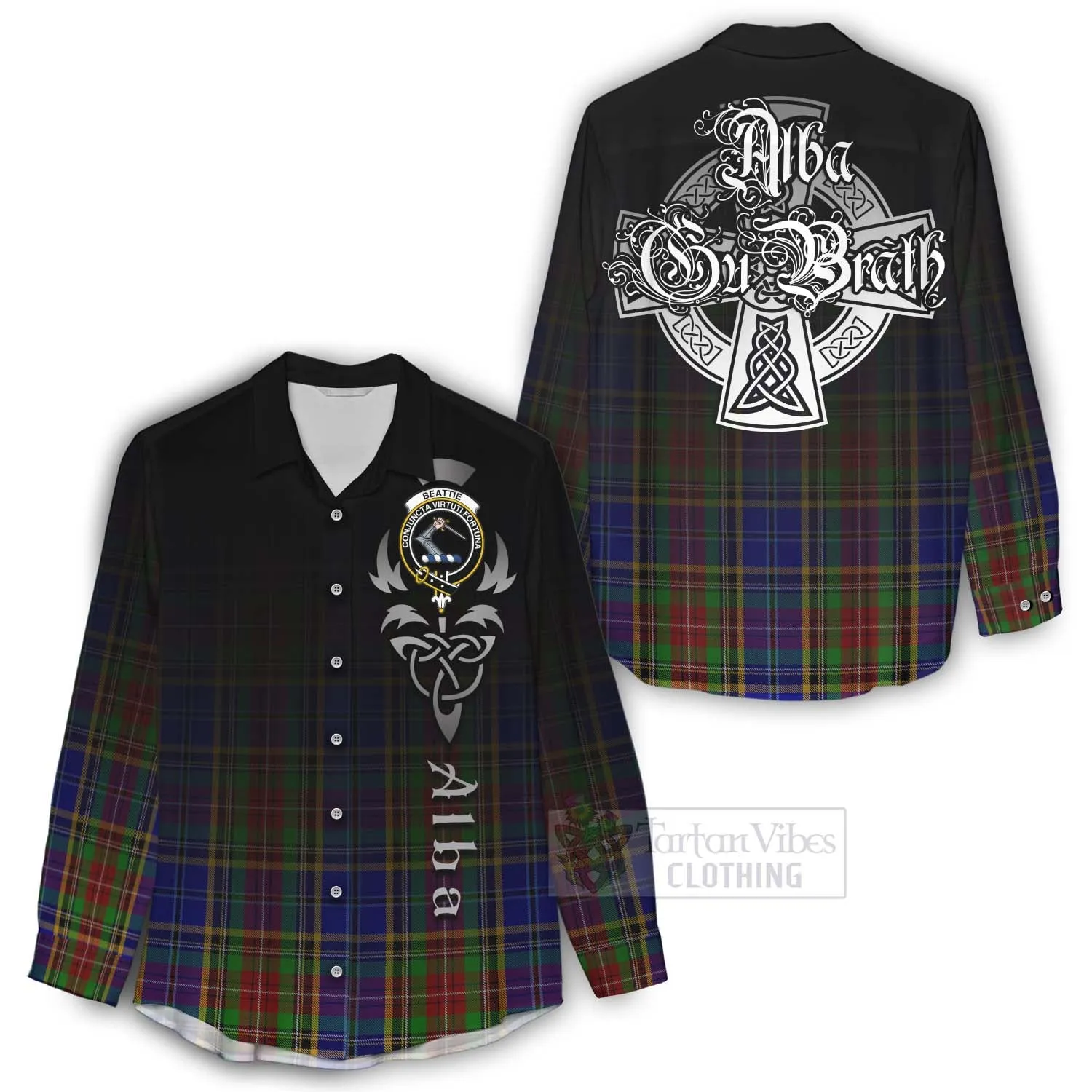 Beattie (Beatty) Tartan Women's Casual Shirt Featuring Alba Gu Brath Family Crest Celtic Inspired