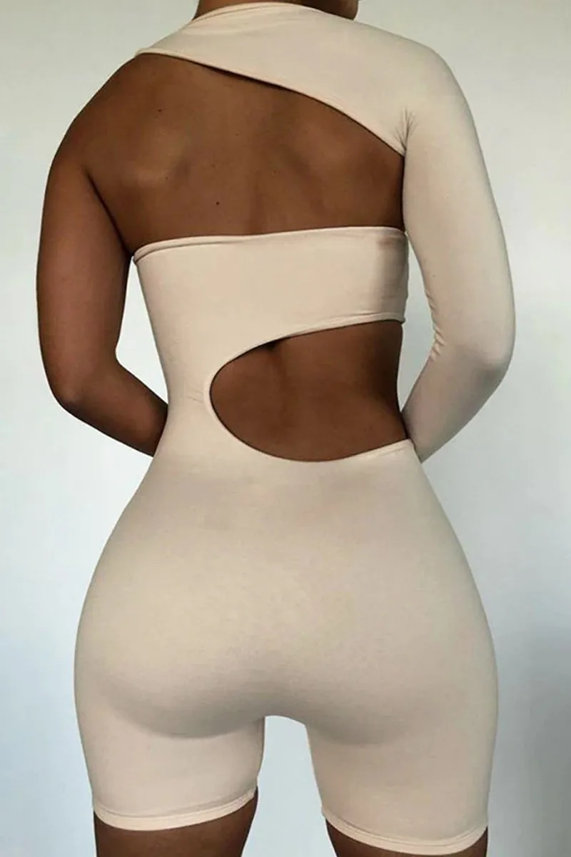 Beige Cut Out One Sleeve Playsuit - River