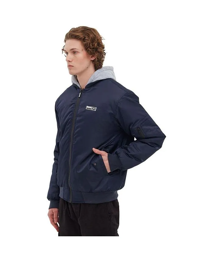 Bench Men's Bomber Jacket with Fleece Hood, Blue