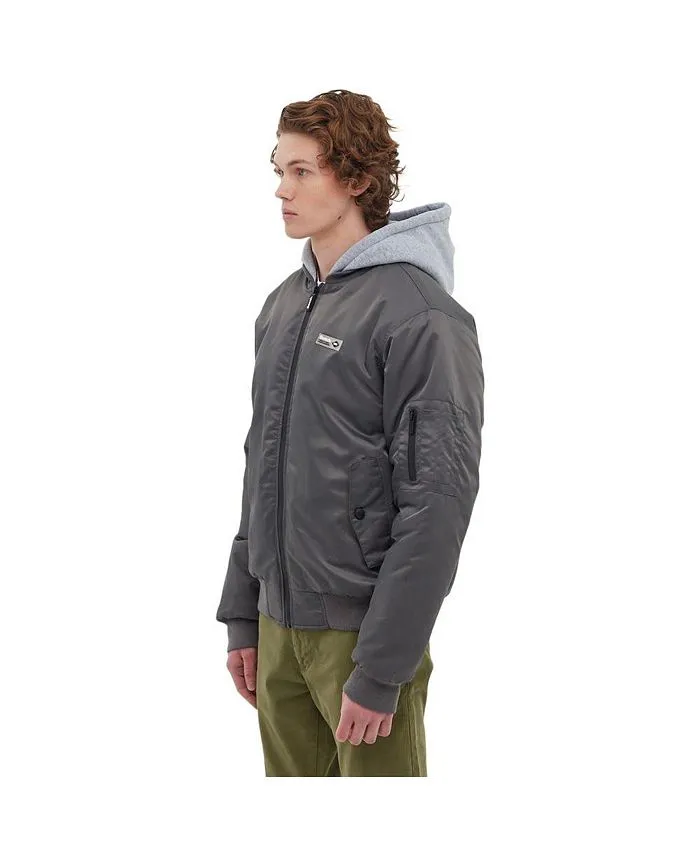 Bench men's bomber jacket with fleece hood, gray