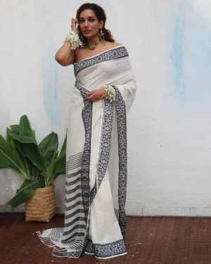 Bhavani Handwoven Linen Cotton Jamdani Saree - Uma