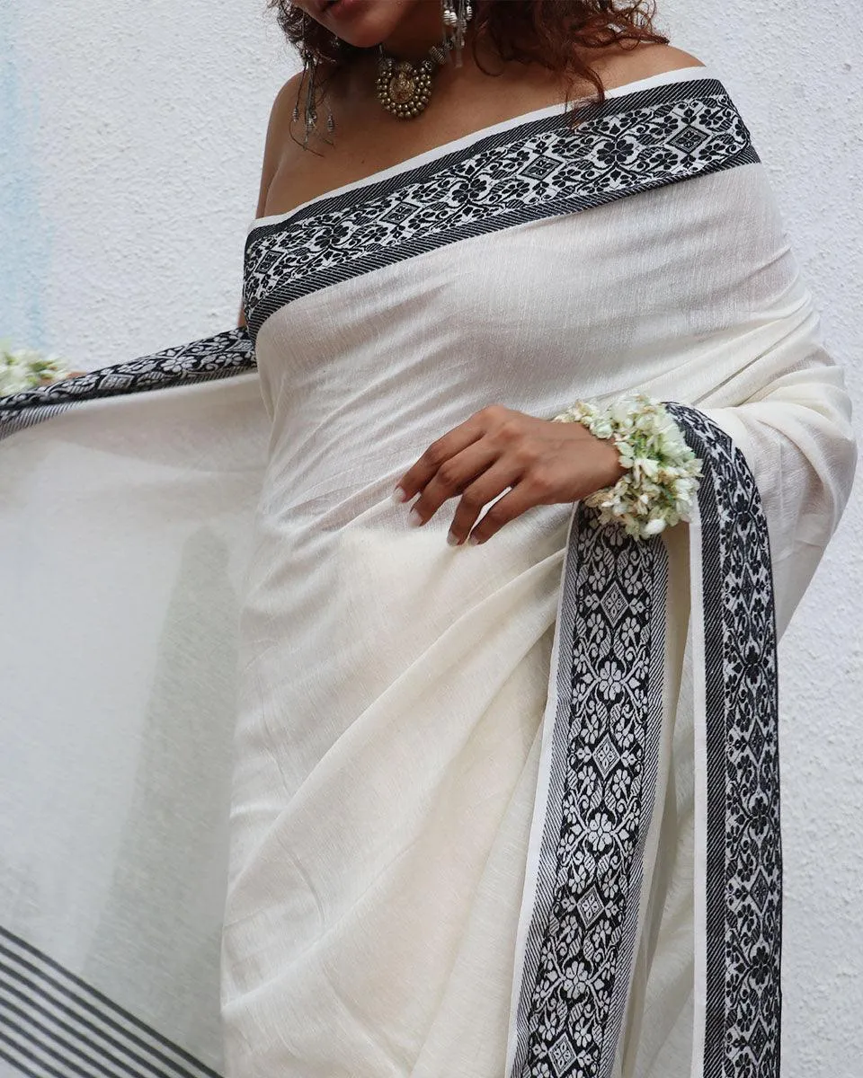 Bhavani Handwoven Linen Cotton Jamdani Saree - Uma