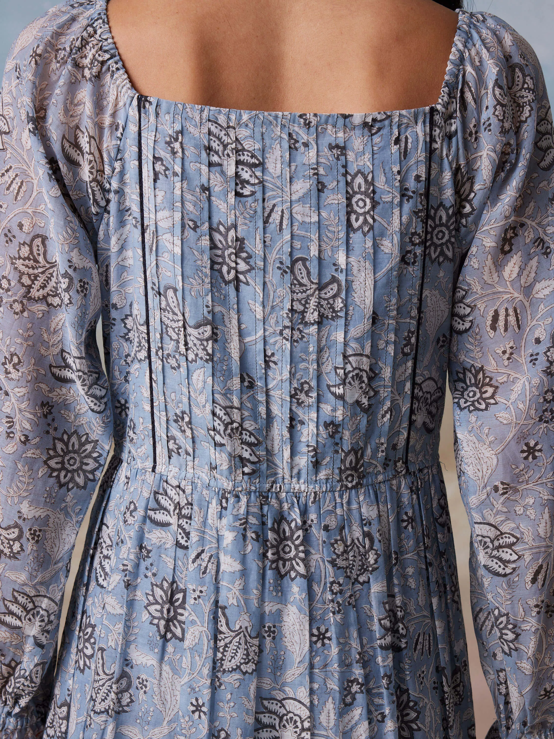 Blue Bird Peasant Midi Dress