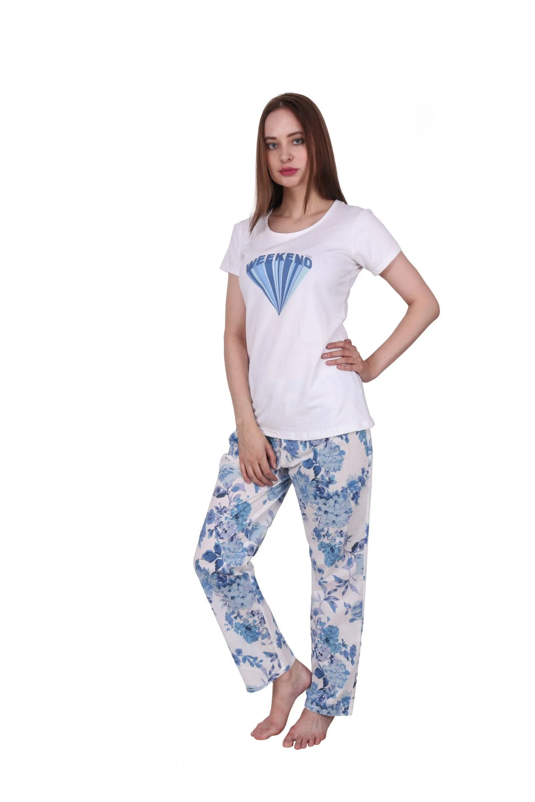 Blue Floral Printed Pyjama