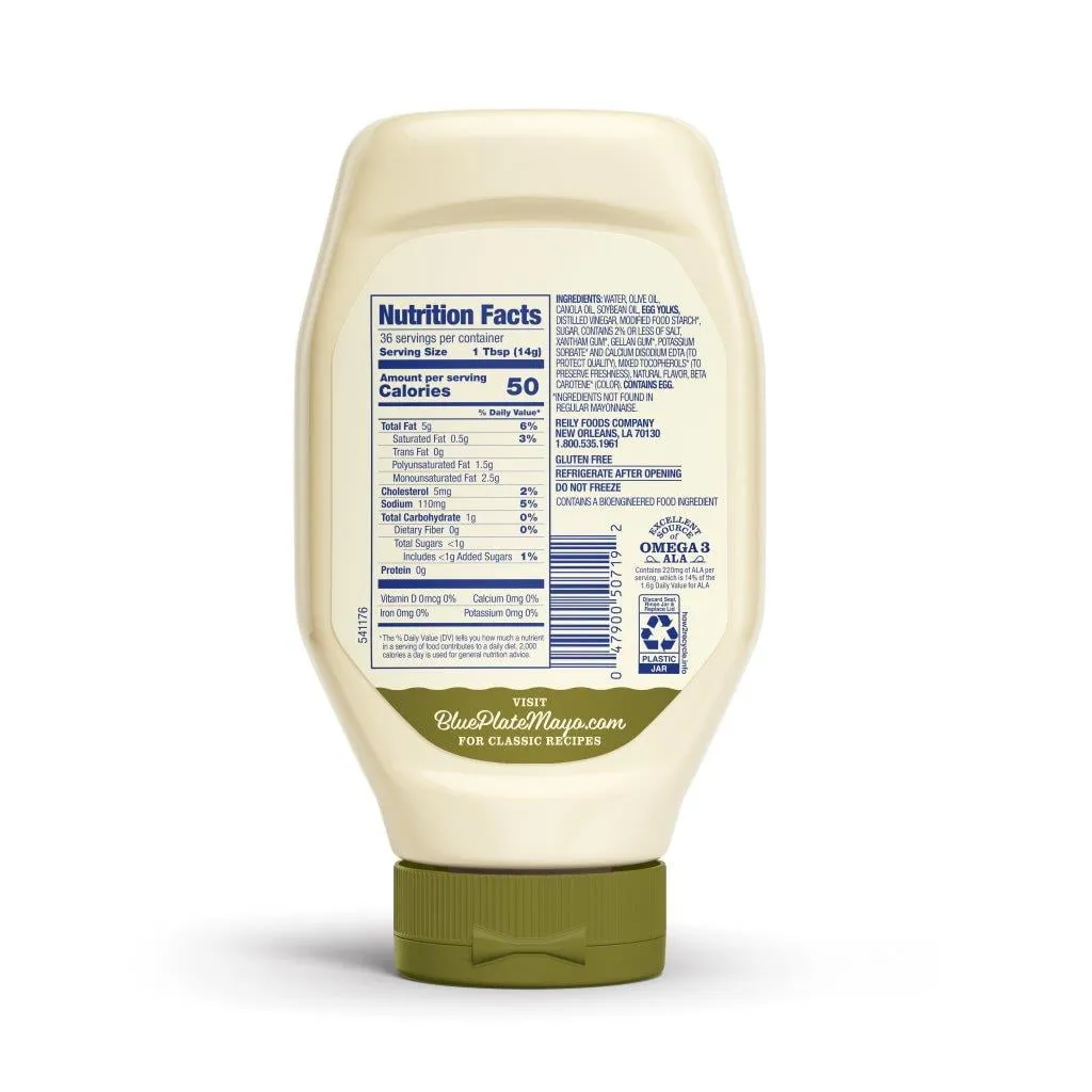 Blue Plate Light Mayonnaise with Olive Oil, 18 fl oz Squeeze Bottle