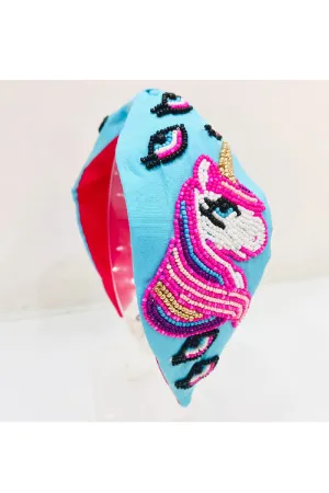 Blue Unicorn Embroidered Hairband