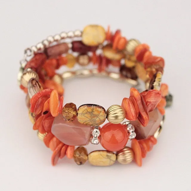 Bohemian Jewelry Multicolor Shell and Stones Beaded Bracelet for Women