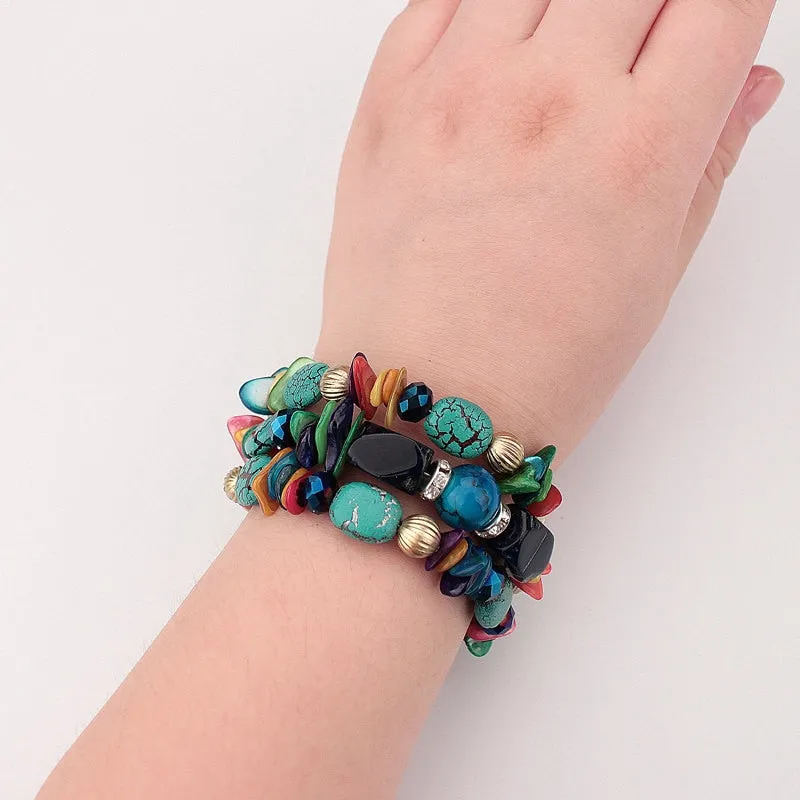 Bohemian Jewelry Multicolor Shell and Stones Beaded Bracelet for Women