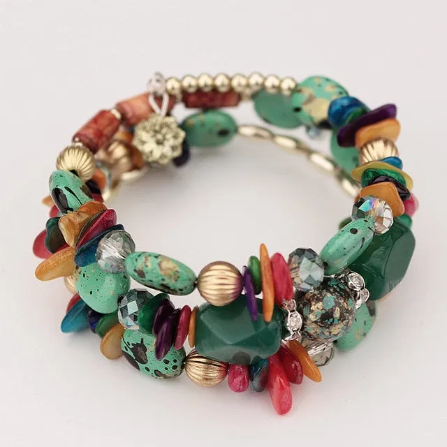 Bohemian Jewelry Multicolor Shell and Stones Beaded Bracelet for Women