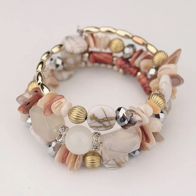 Bohemian Jewelry Multicolor Shell and Stones Beaded Bracelet for Women