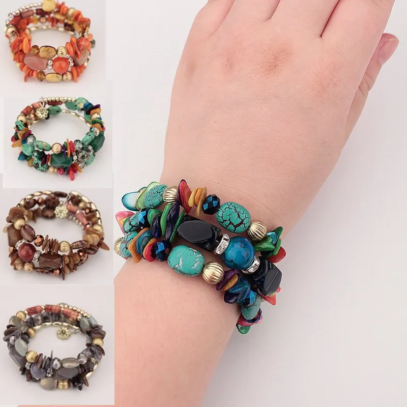 Bohemian Jewelry Multicolor Shell and Stones Beaded Bracelet for Women