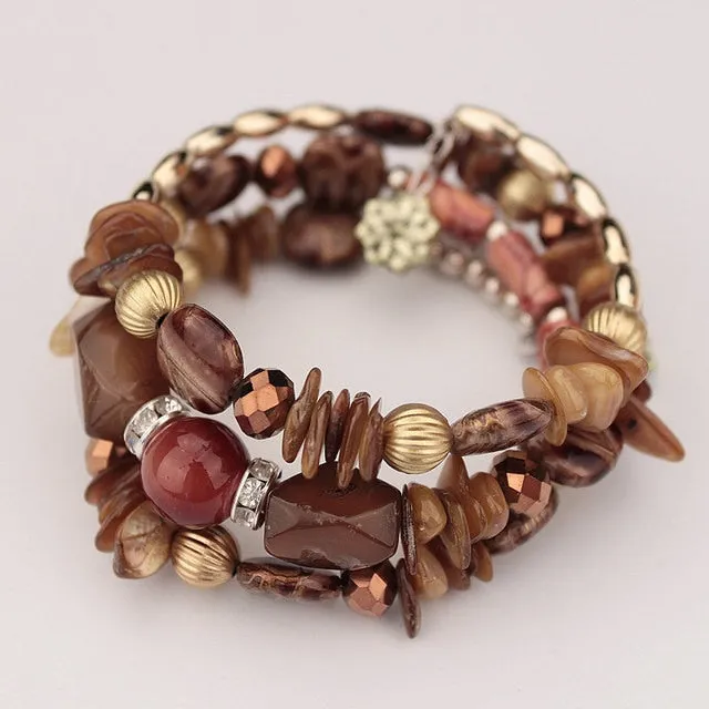 Bohemian Jewelry Multicolor Shell and Stones Beaded Bracelet for Women