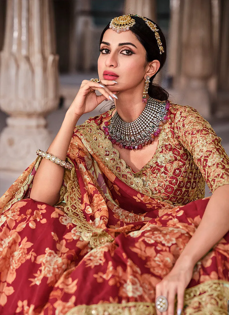 Bridal Red Zari Embroidered Traditional Lehenga Choli