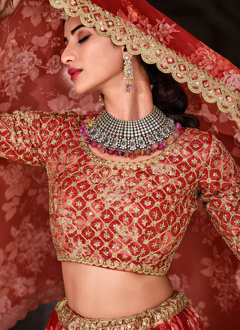 Bridal Red Zari Embroidered Traditional Lehenga Choli