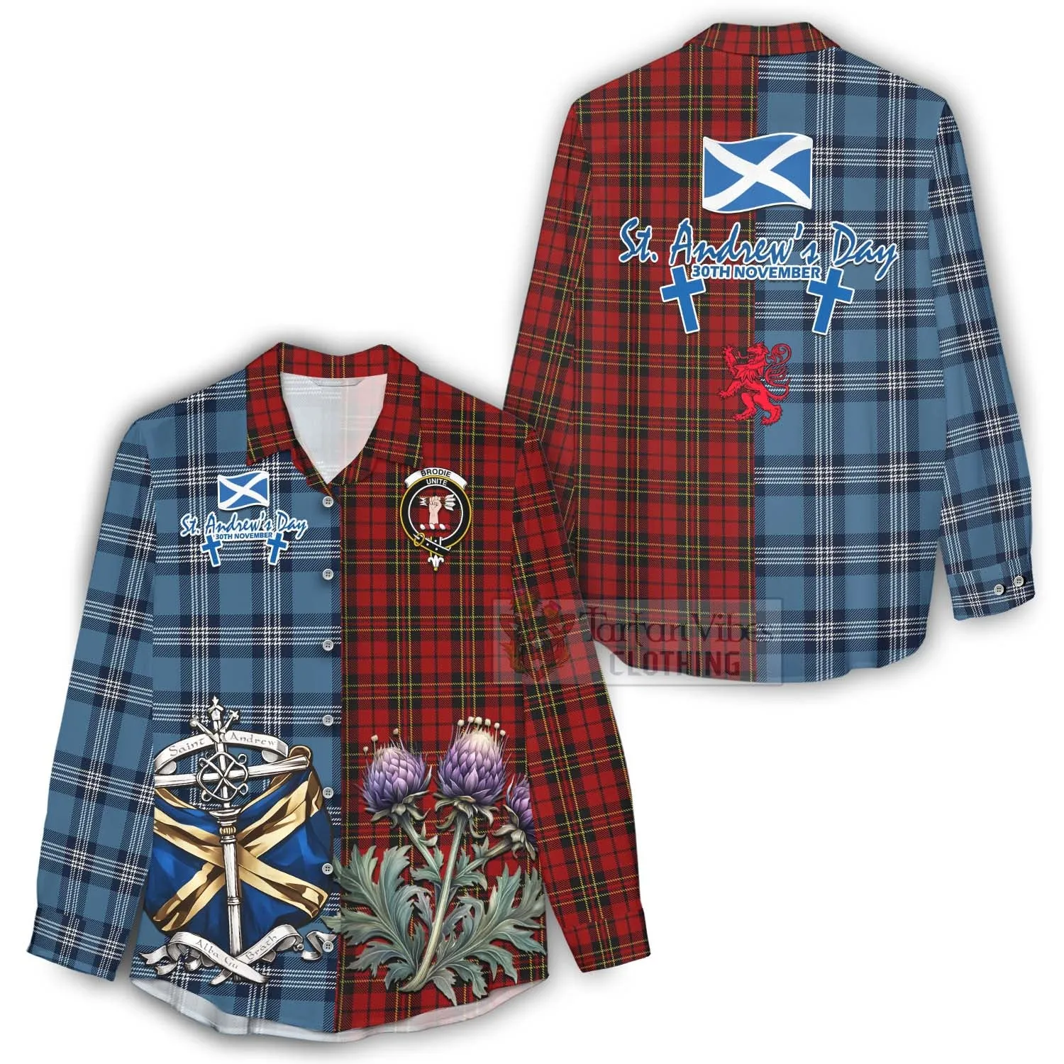 Brodie Tartan Women's Casual Shirt Happy St. Andrew's Day Half Tartan Style