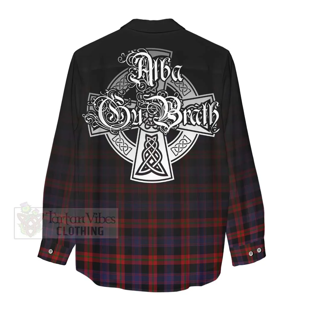 Brown (Broun) Tartan Women's Casual Shirt Featuring Alba Gu Brath Family Crest Celtic Inspired