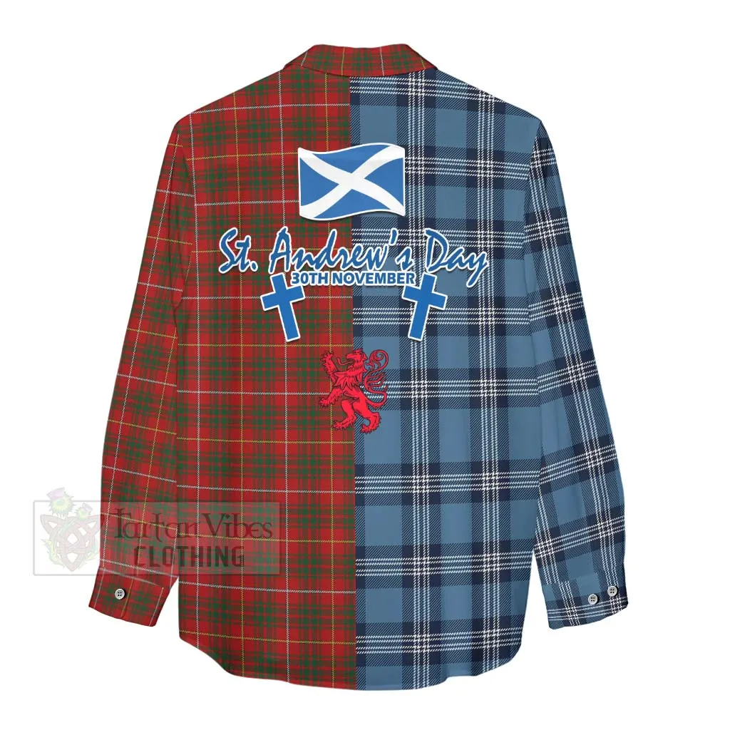 Bruce Tartan Women's Casual Shirt Happy St. Andrew's Day Half Tartan Style