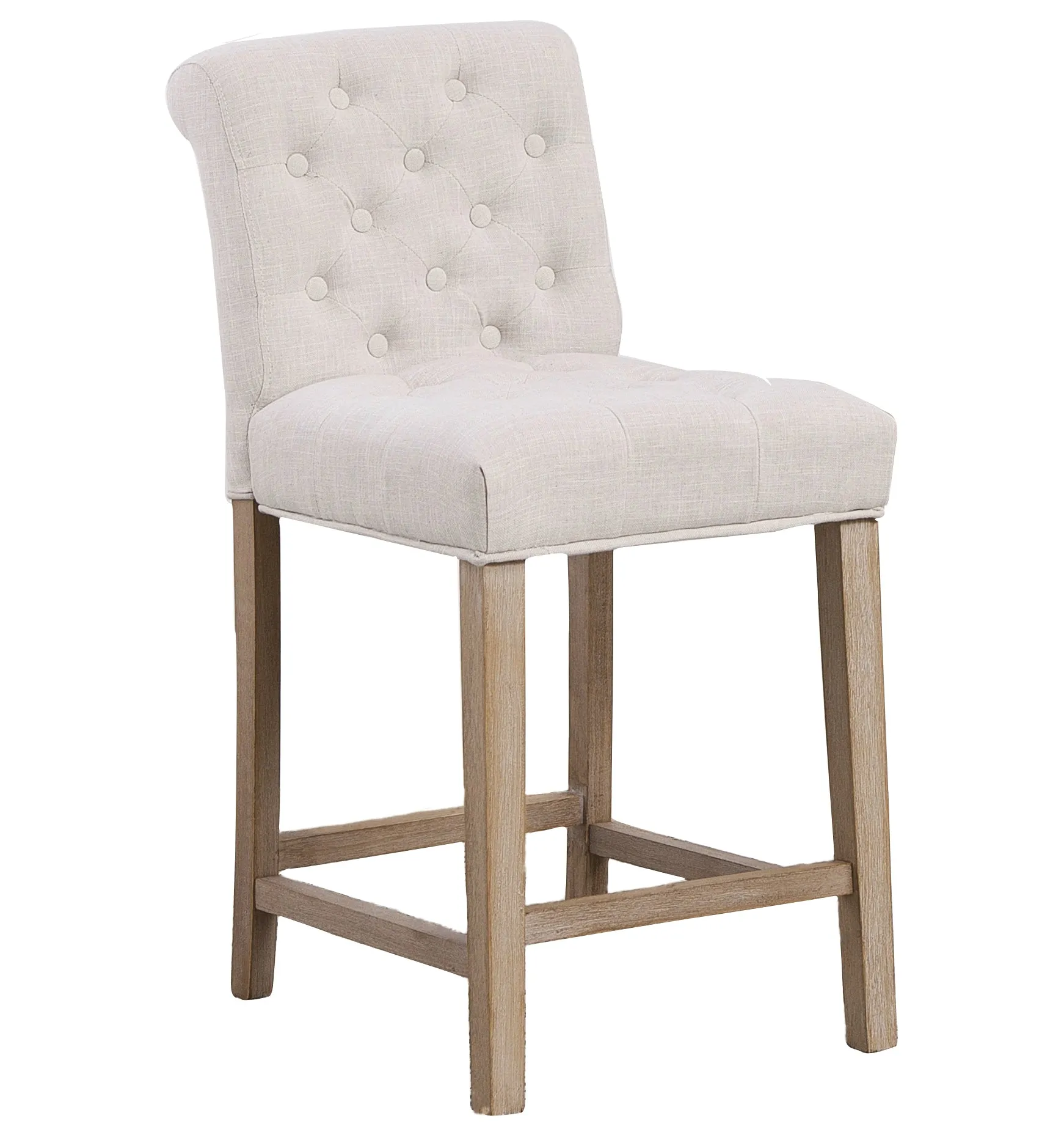 BTExpert Wooden Linen Tufted Counter 26" Bar Stool Chair , Accent Nail Trim Barstool ONE