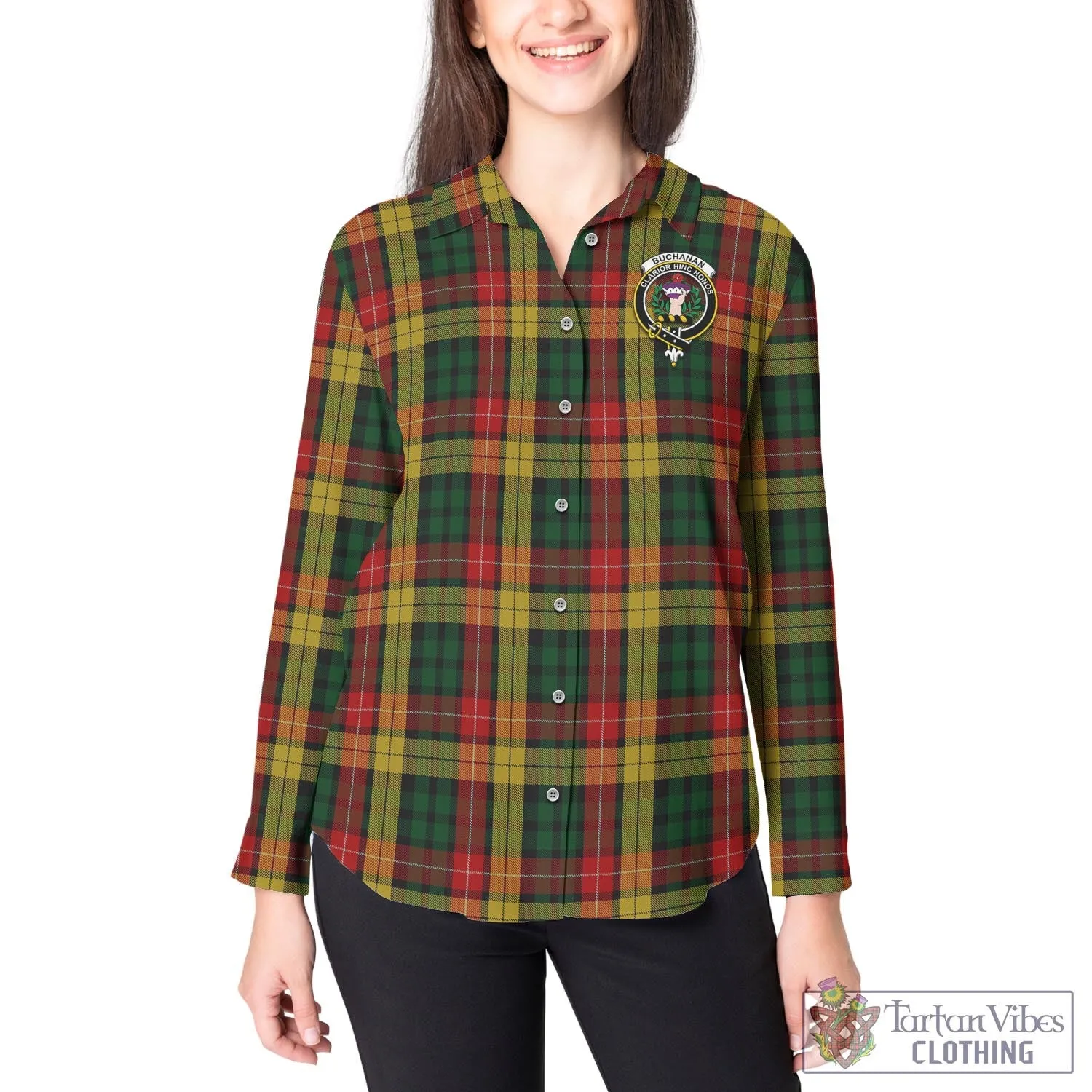 Buchanan Tartan Women's Casual Shirt with Family Crest