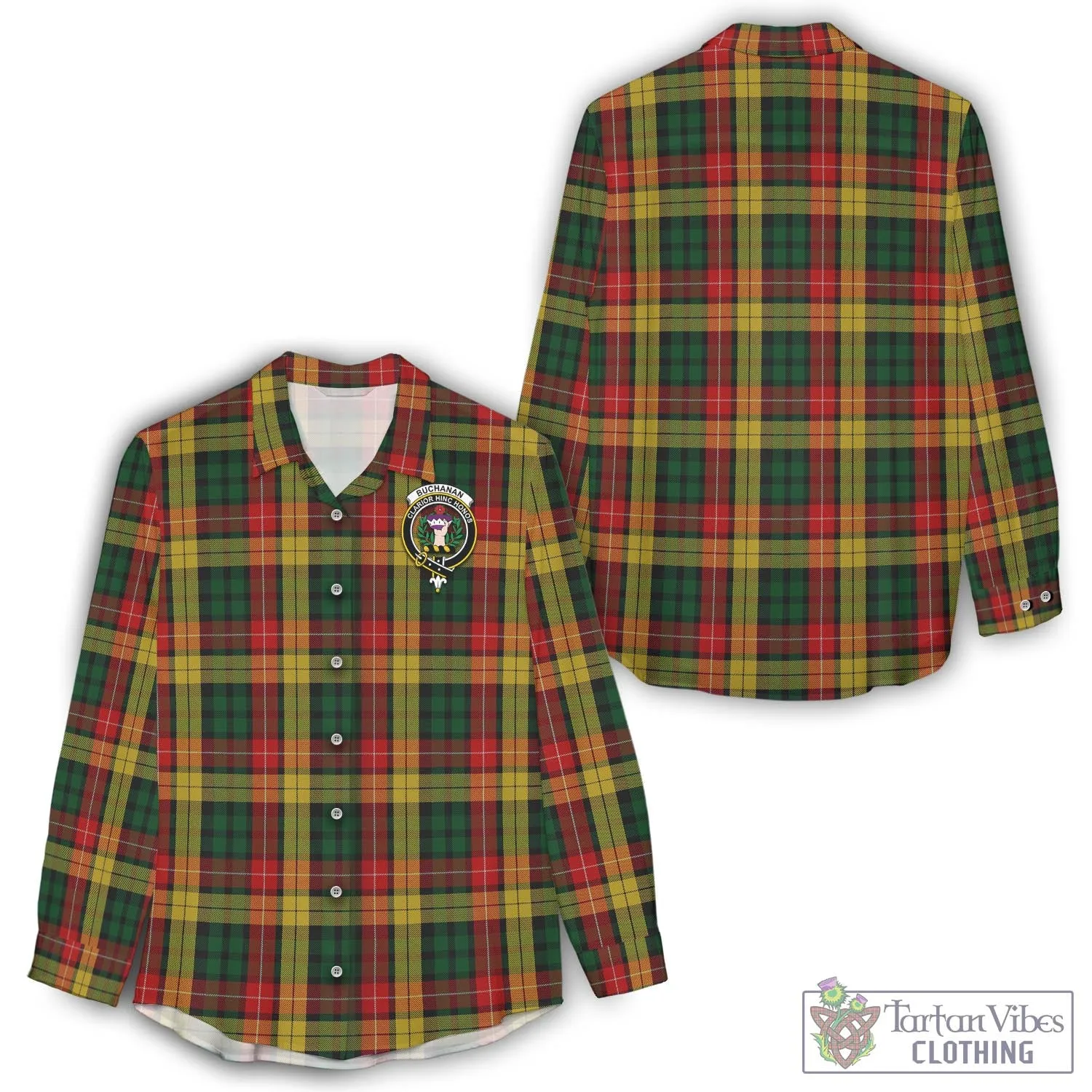 Buchanan Tartan Women's Casual Shirt with Family Crest