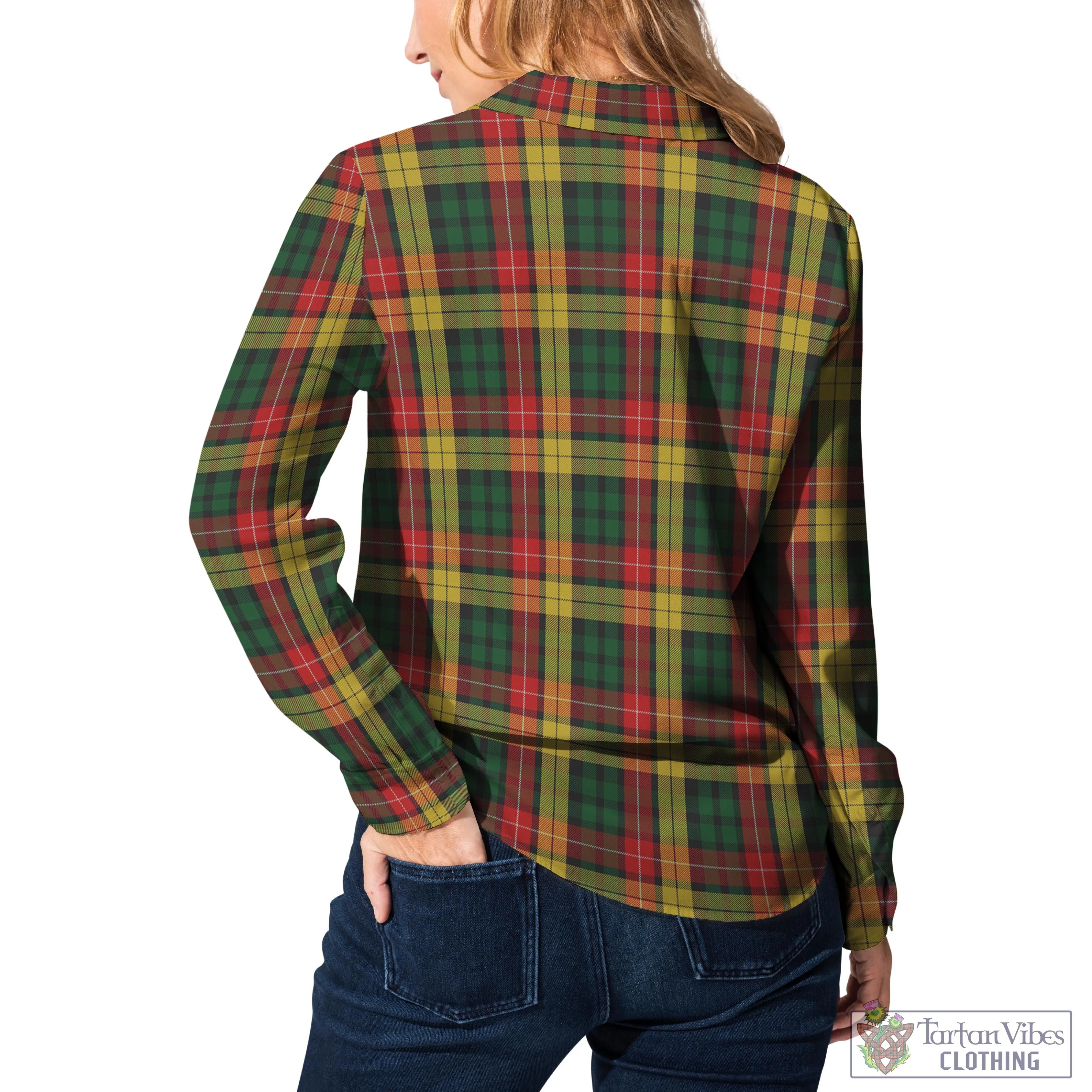 Buchanan Tartan Women's Casual Shirt with Family Crest