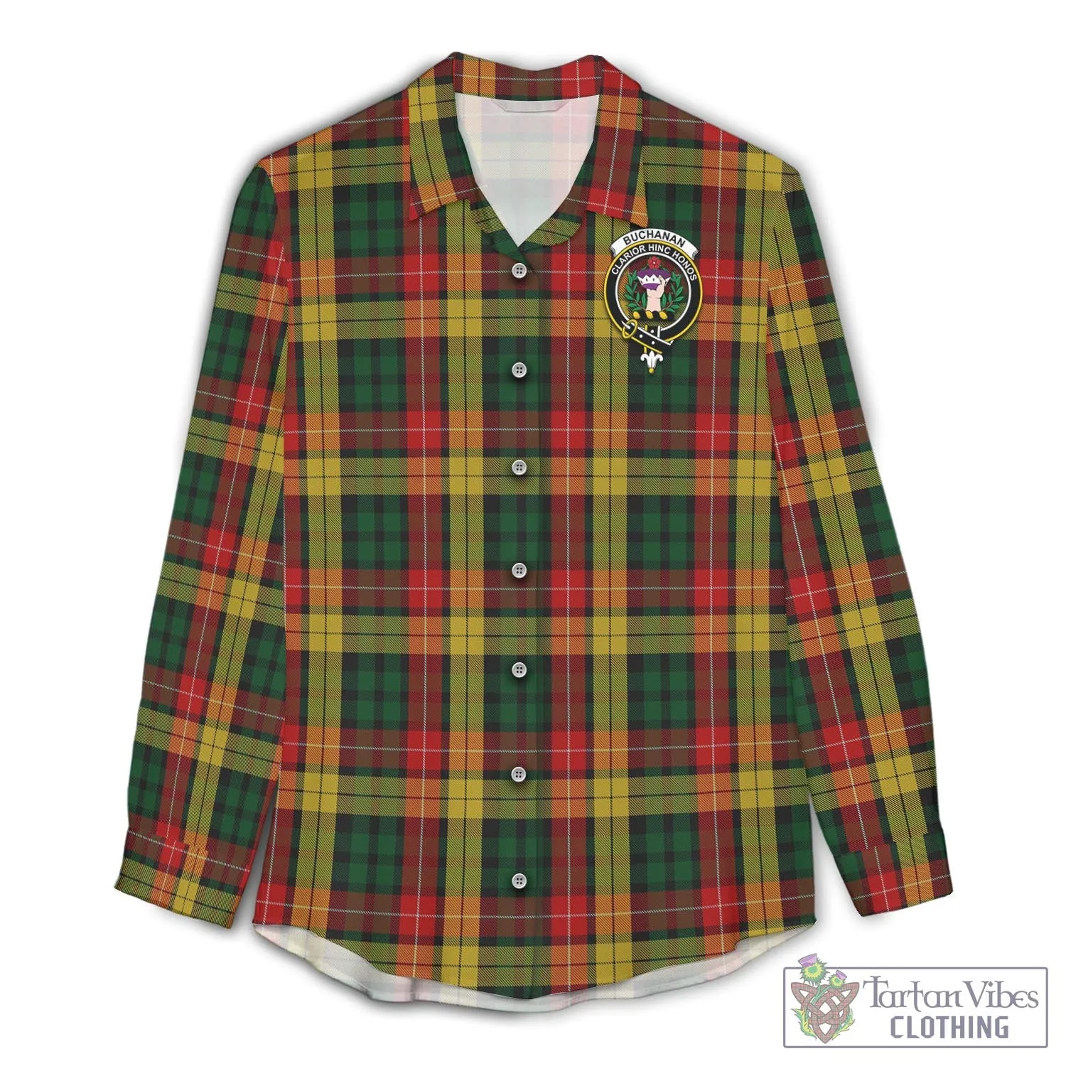 Buchanan Tartan Women's Casual Shirt with Family Crest