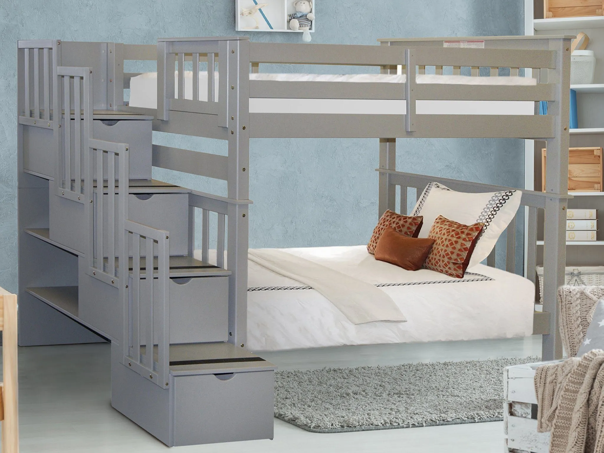 Bunk Beds Tall Twin over Twin Stairway Gray