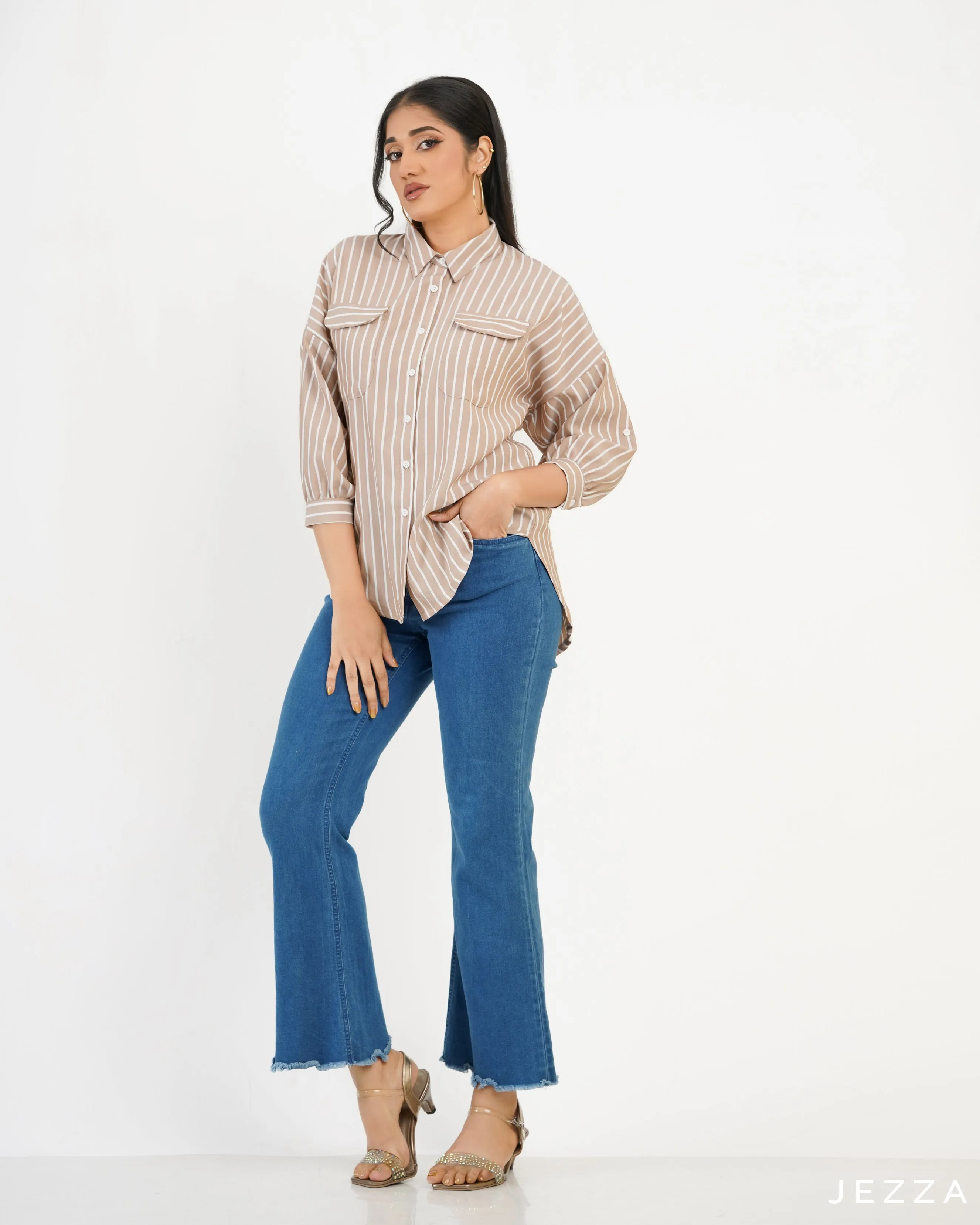 Button Down Polyester Top 57732