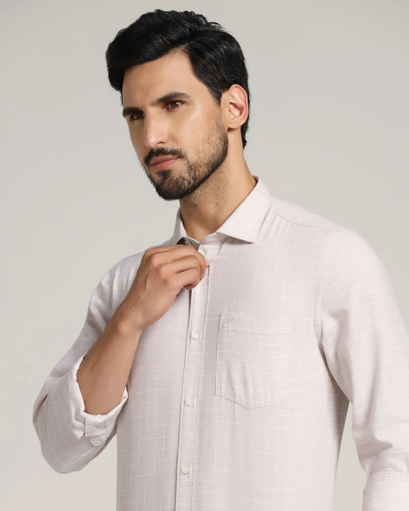 Casual Beige Check Shirt - Corfu