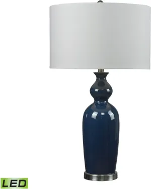 Ceramic Led Table Lamp In Blue With Pure White Shade