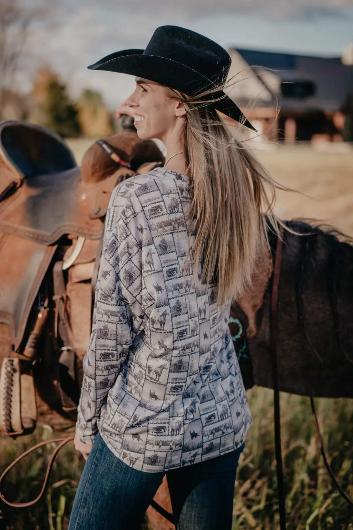 'Cody' All Over Cowgirl Graphic Printed Long Sleeve (S/M to 2X/3X)