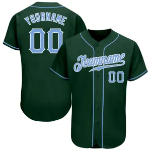 Custom Green Light Blue-White Authentic Baseball Jersey