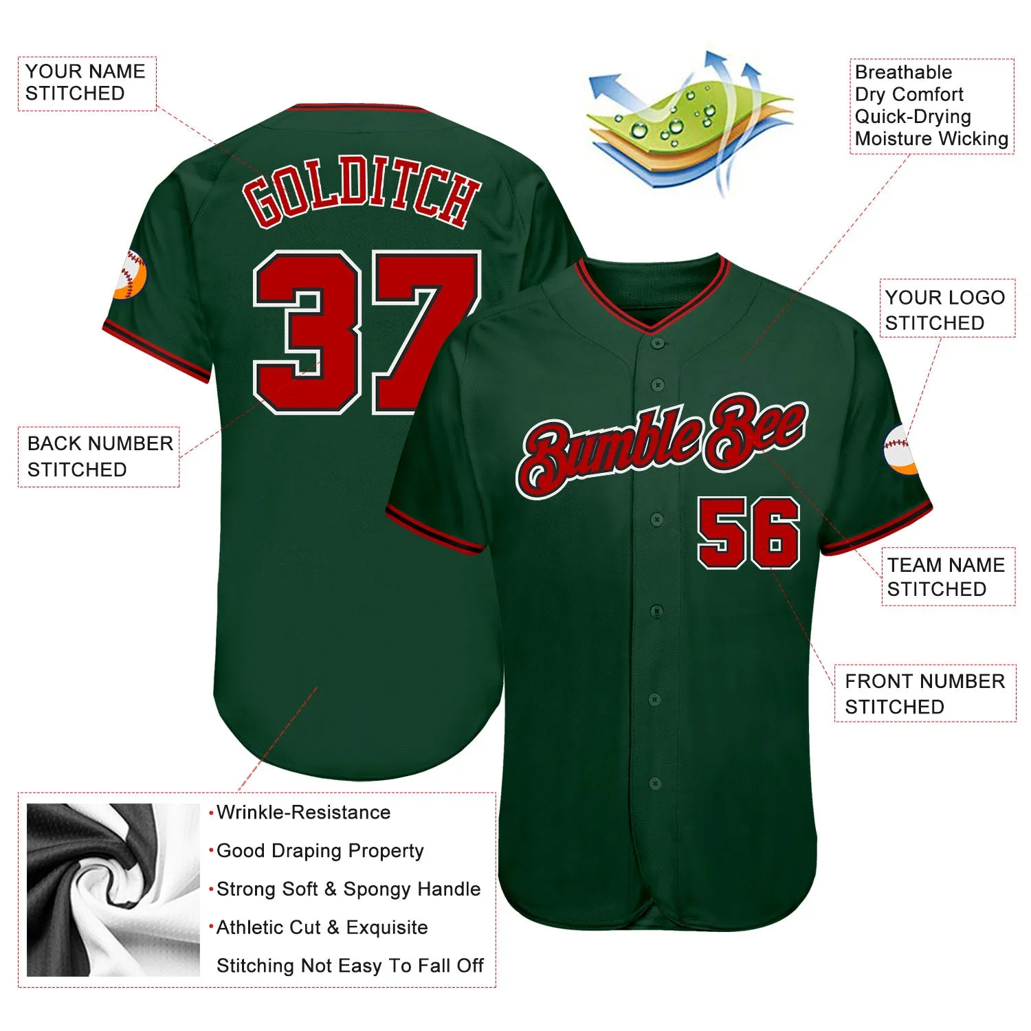 Custom Green Red-Black Authentic Baseball Jersey