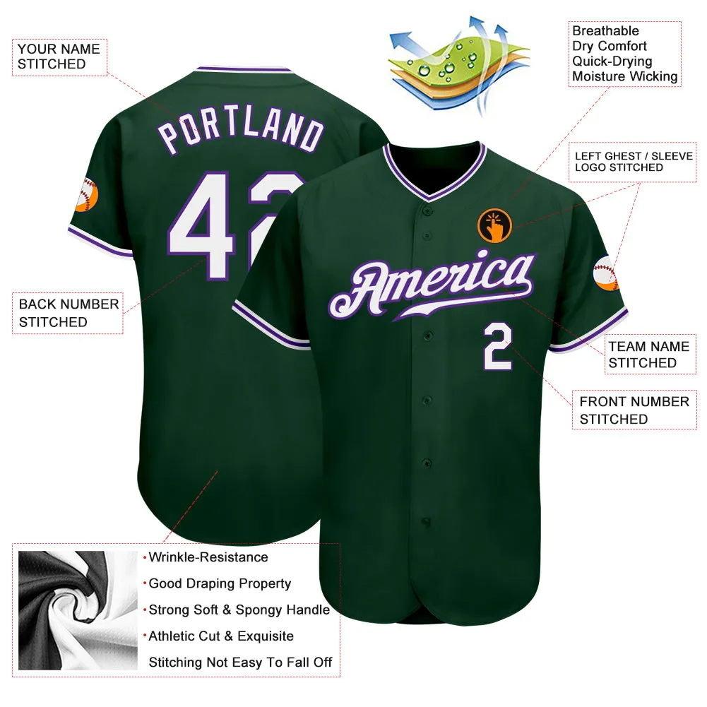 Custom Green White-Purple Authentic Baseball Jersey