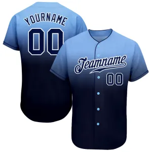 Custom Light Blue Navy-White Authentic Fade Fashion Baseball Jersey