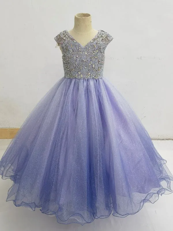 Custom Made V Neck Child Lilac National Level Pageant Dress