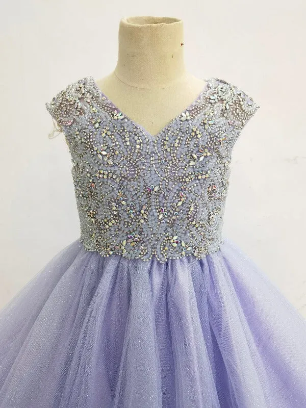 Custom Made V Neck Child Lilac National Level Pageant Dress