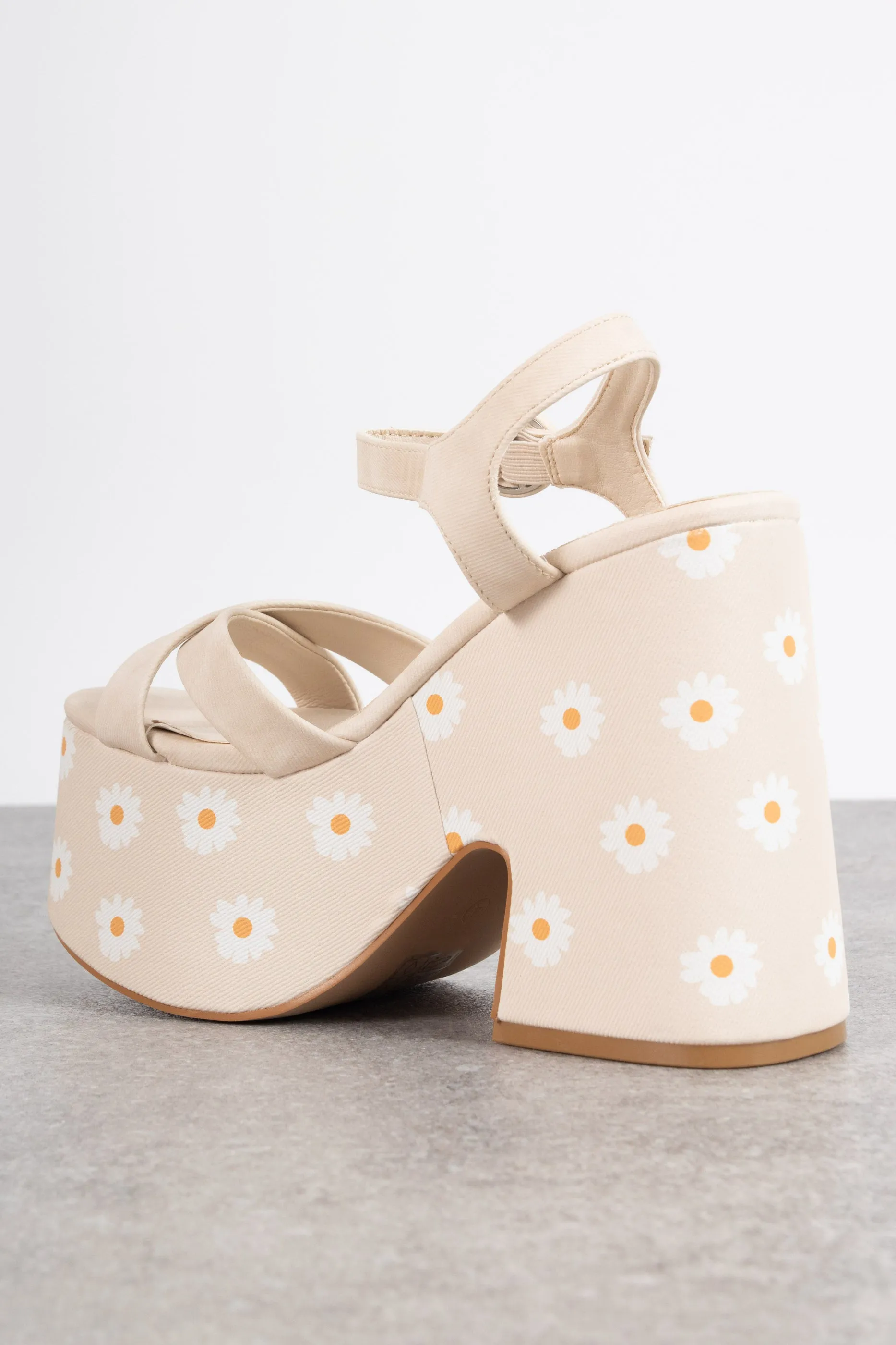 Daisy Street Platform Heeled Sandals in Beige Daisy