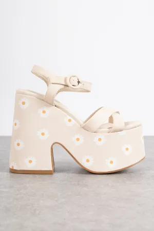 Daisy Street Platform Heeled Sandals in Beige Daisy