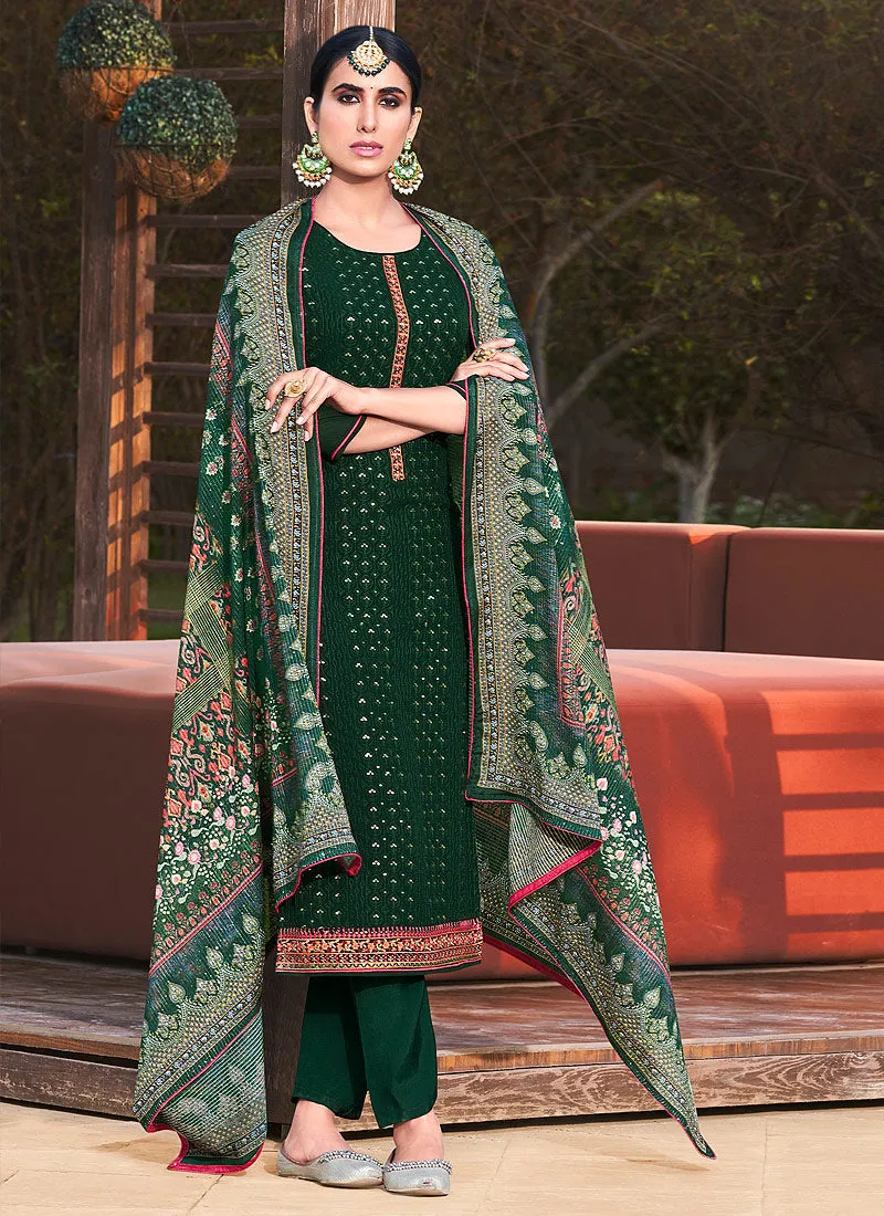 Dark Green Sequence Embroidered Salwar Suit